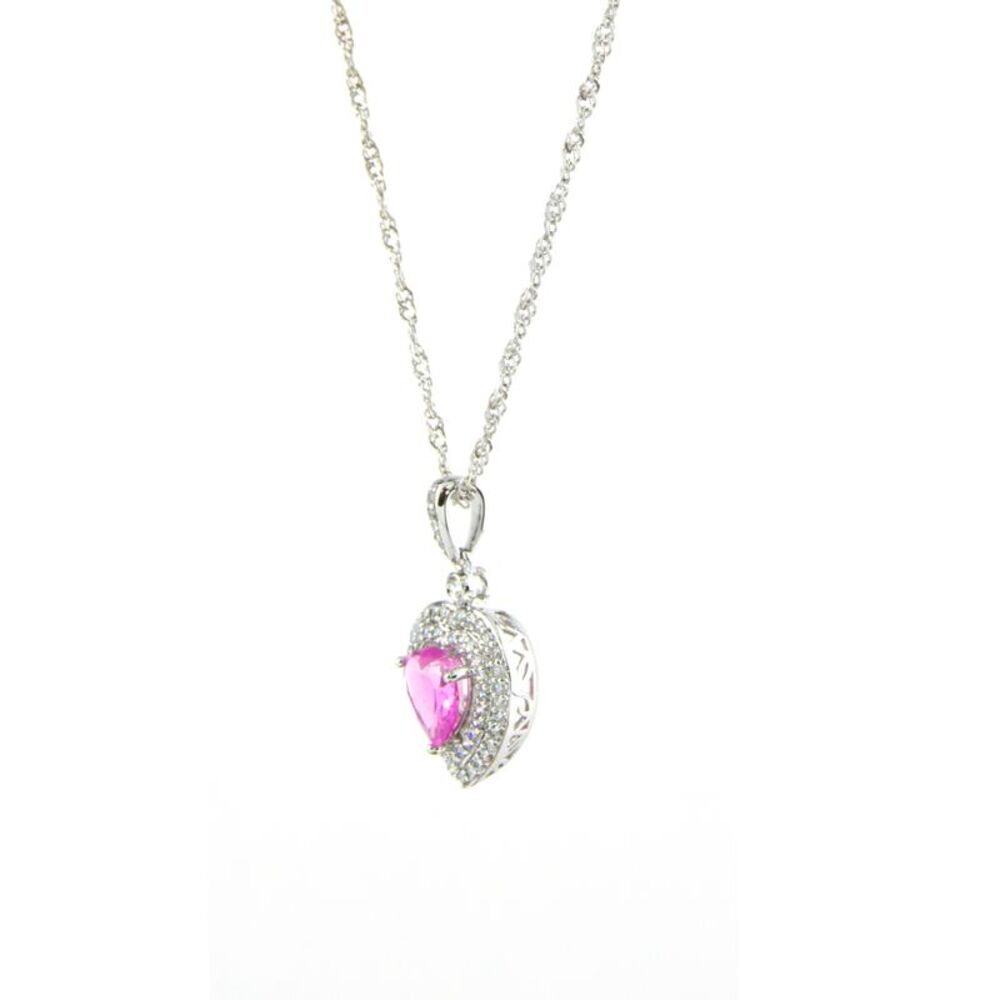 Gold Coast Platinum Plated Pink Sapphire Heart Pendant and 18" Necklace Set - Picture 3 of 8